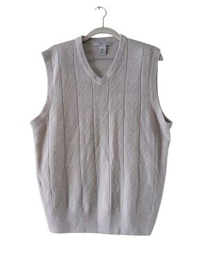 VTG Geoffrey Beene Mens Cream Ribbed V-Neck Sweater Vest Size M